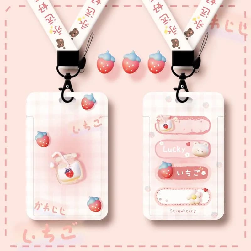 Giapponese e coreano ins lovely Strawberry bear Flowers Label ghiera studente school card sleeve portachiavi