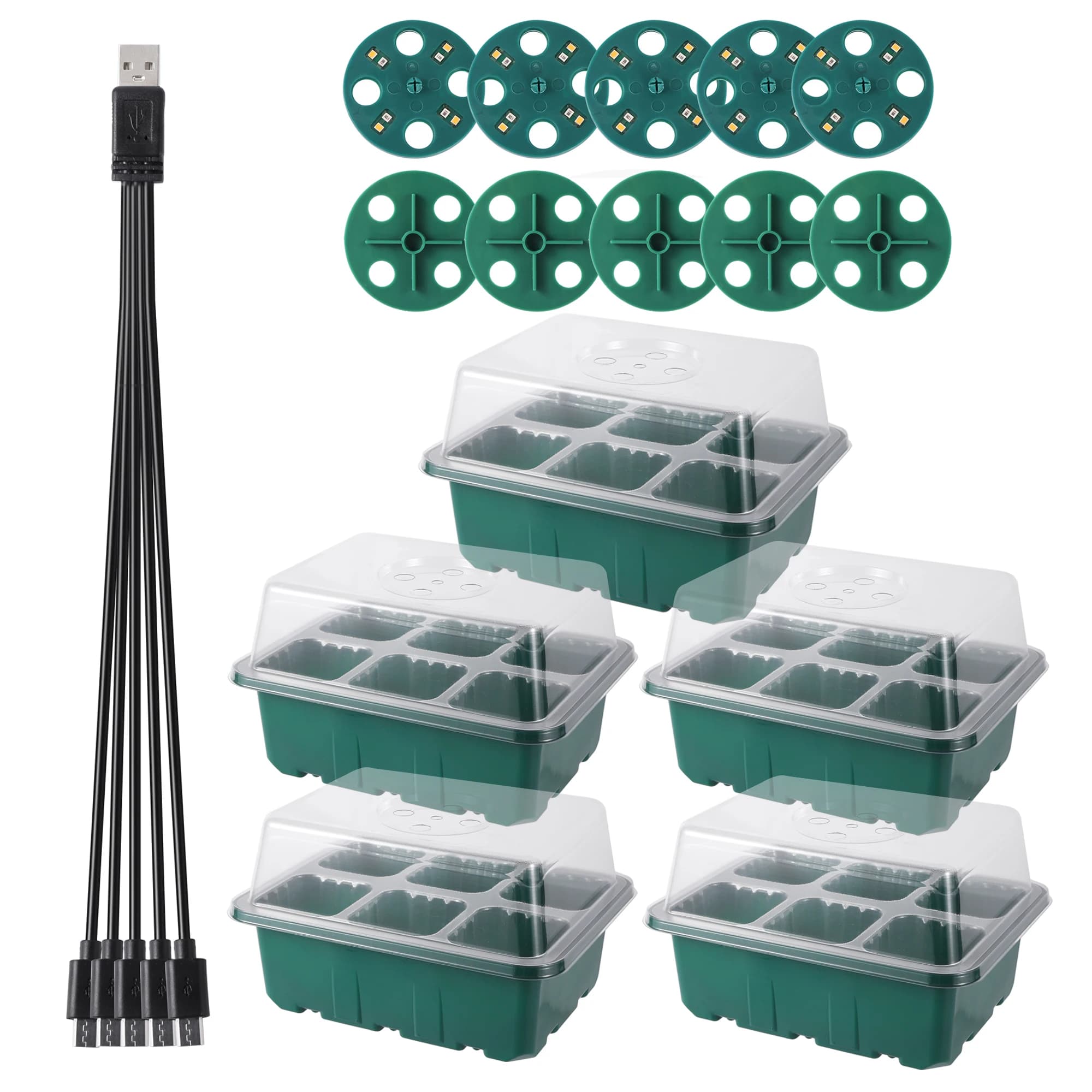 Complete LED Spectro Grow Light 6/12 Cells Initial Plant Seeds Kit Grow Box Trays for seedlings Germination box with dome and base