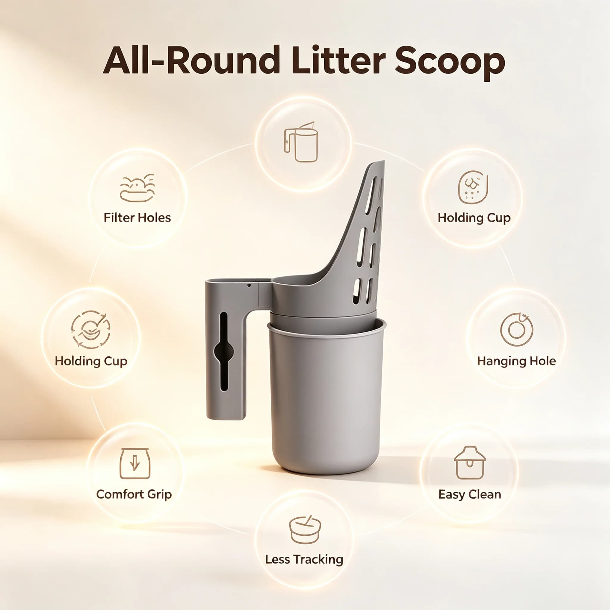 Portable Filter Cat Litter Scoop Large Waste Container, Indoor Cat Cleaning, Easy Operation