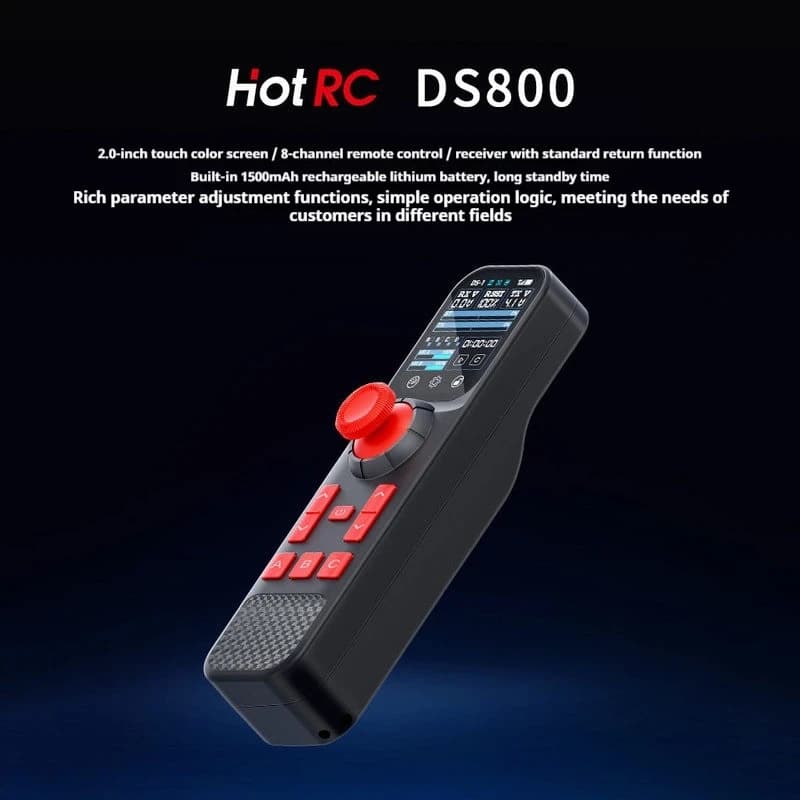 Radiocomando HotRC DS800 con Schermo Touch a Colori a 8 Canali per Auto RC, Barche da Pesca RC e Barche per la Pesca a Rete