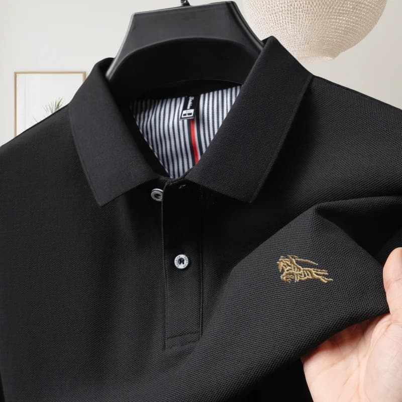 T-shirt polo da uomo estiva a maniche corte in puro cotone 100% traspirante a prova di sudore squisita ricamata popolare casual elegante top