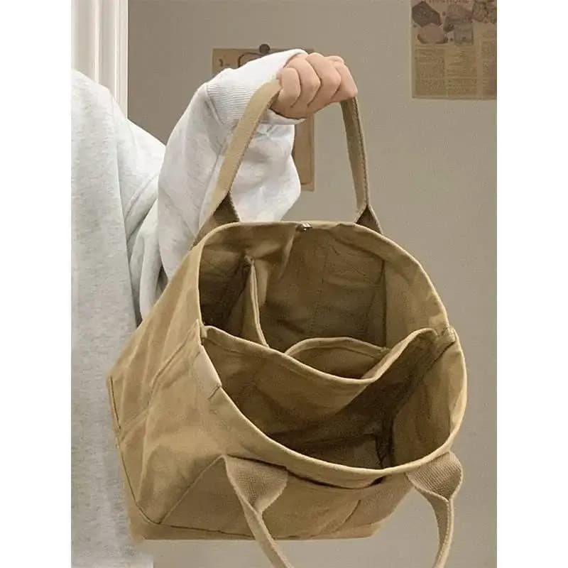 Nuova Borsa in Tela Giapponese 2023, Multistrato, Casual, Semplice, Stile INS, per Bento Box, Pranzo, Uso Quotidiano, Borsa Portaoggetti