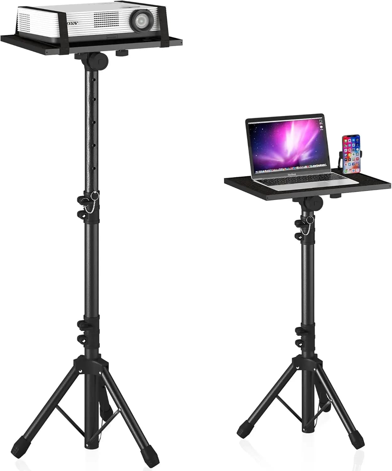 Supporto Regolabile per Proiettore a Treppiede 23.5-46.5 pollici con Supporto Telefono a Collo d'Oca, Supporto da Pavimento Robusto per Laptop per Ufficio Casa Palco Studio DJ
