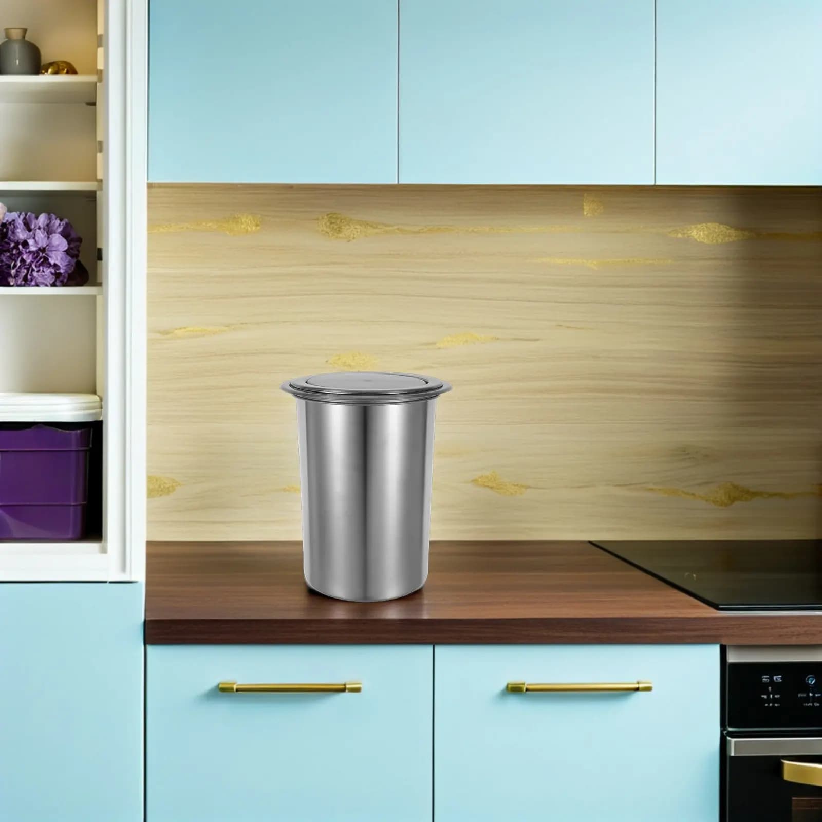 Set di 1 Cestino per Rifiuti da Cucina da Incasso in Acciaio Inox con Coperchio Girevole Silenzioso per Casa, Hotel e Ristorante