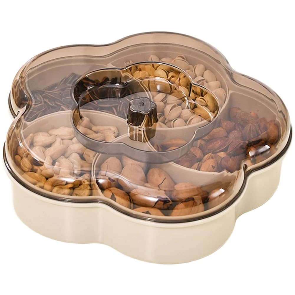 Flower Motif Lid Snack Box with 5 Divided Compartments for Nuts Cookies Chocolates Dried Fruits and Treat Storage