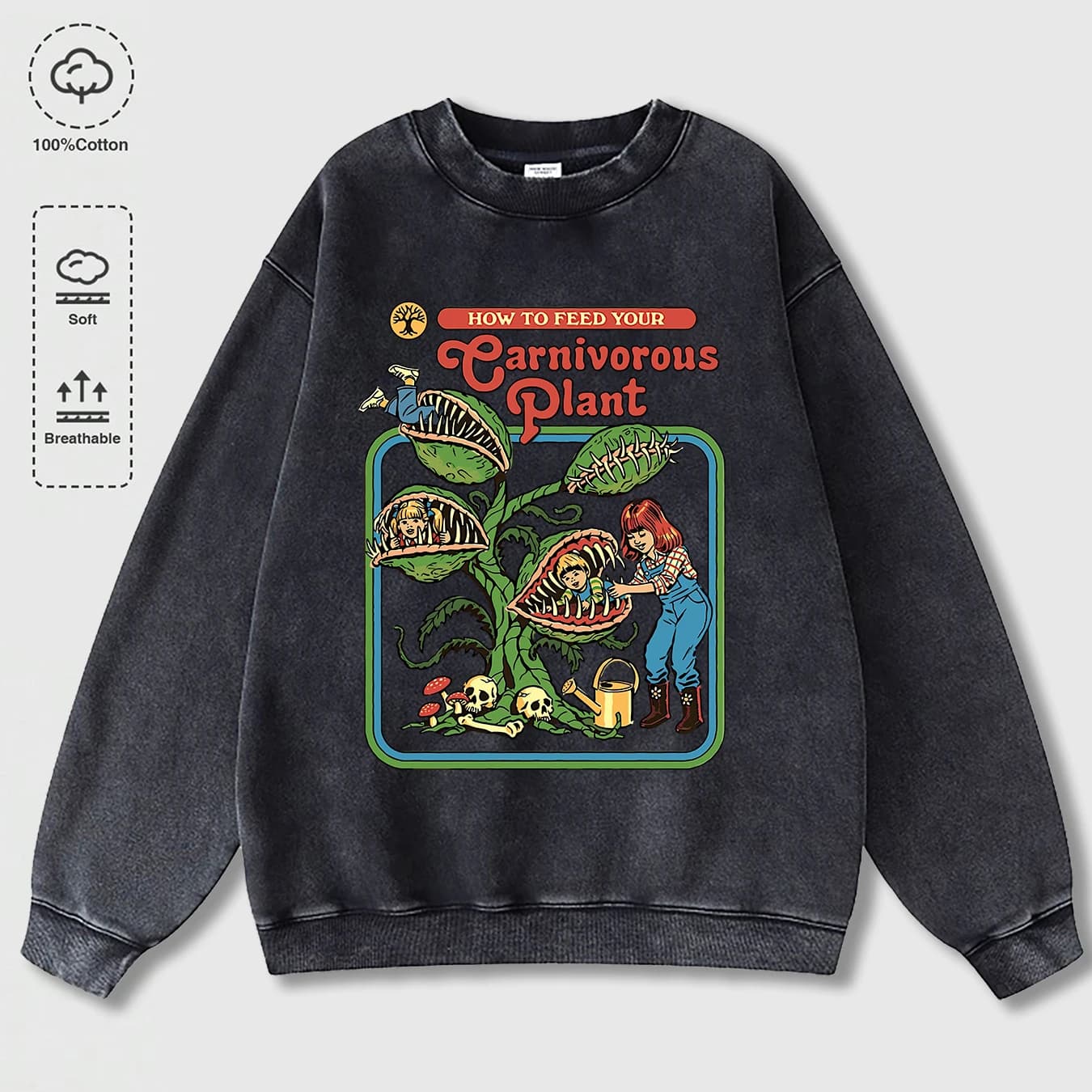Felpa Earnivorous Plantprint per uomo Felpa con cappuccio casual lavata dalla neve Moda All-Match Abbigliamento in cotone Pullover vintage autunnale