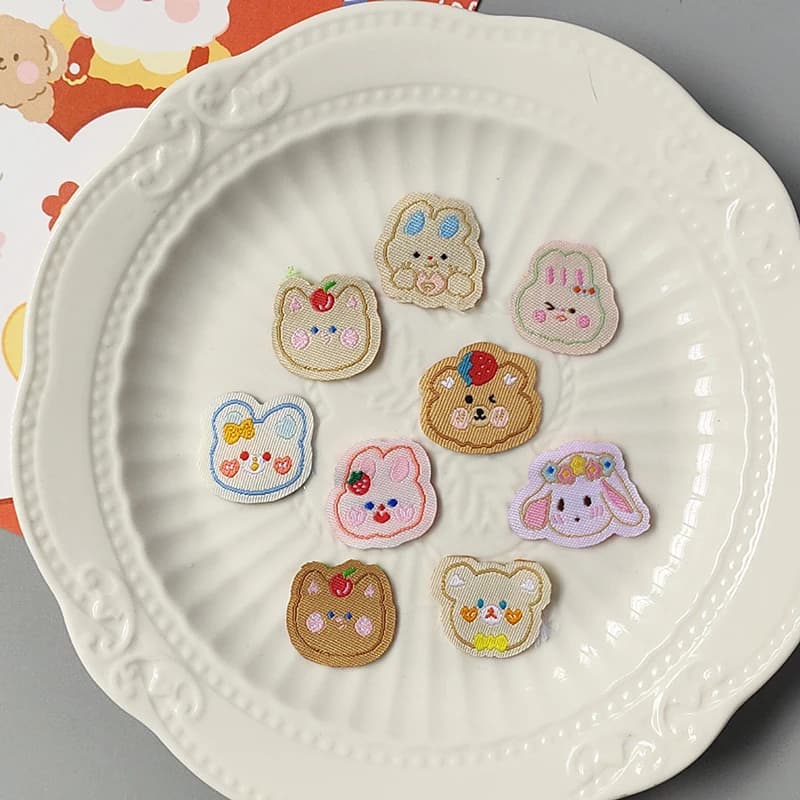 10 pezzi adorabili etichette per ricamo coniglio/orso per bambini fai da te vestiti materiale accessori per cucire borse per forcine etichette forniture fatte a mano