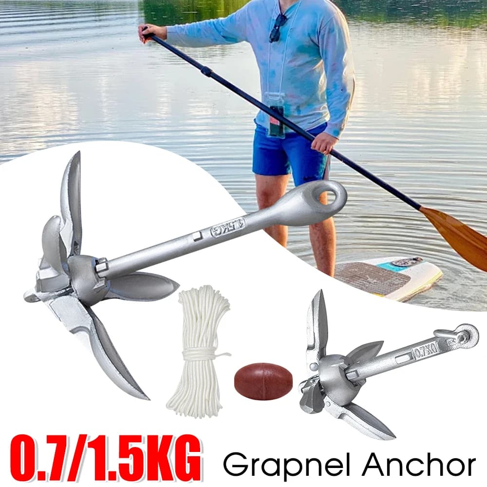 Ancoraggio per barca pieghevole per ancoraggio per kayak da 0,7/1,5 kg con corda marina da 65 piedi e boa per kayak, canoa, paddle board, accessorio