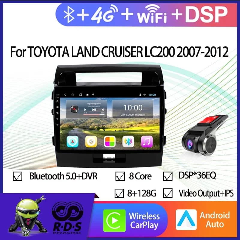 Navigazione GPS per auto Android 11 4G + 64G per TOYOTA LAND CRUISER LC200 2007-2012 con collegamento specchio WiFi Bluetooth