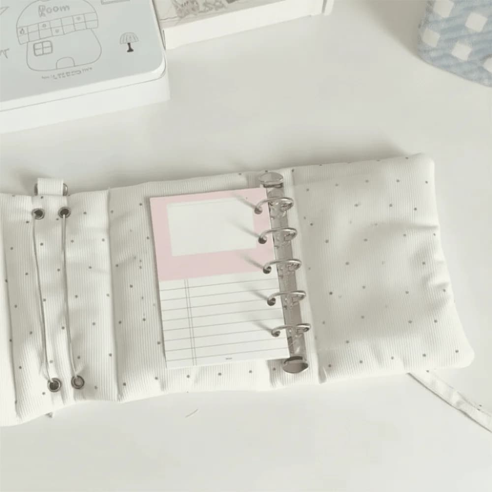 M5 Mini Pocket Notebook 3-Fold Polka Dot Diary Notebook No Inner Pages Transparent Window Strap Binder Note Planner