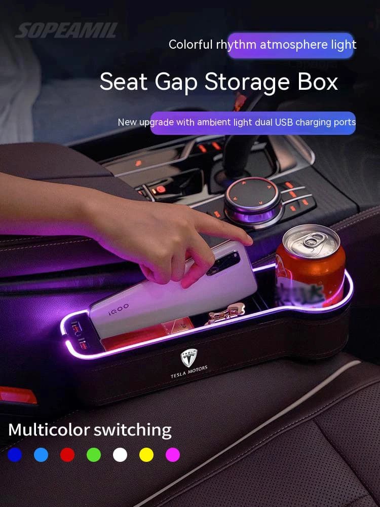 For Tesla Model 3 Model Y Model S Model X Roadster Car Seat Crevice Storage Box USB Charging Seat Gap Slot Cup Holder Accessory