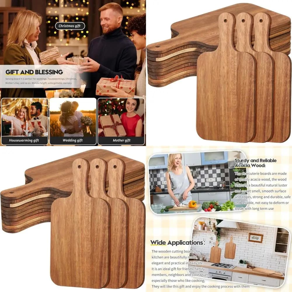 Set of 12 Sizes in Wood with Handle, 15x7 Acacia Vassos for Salumi, Weddings, Inaugurations and Festive Gifts