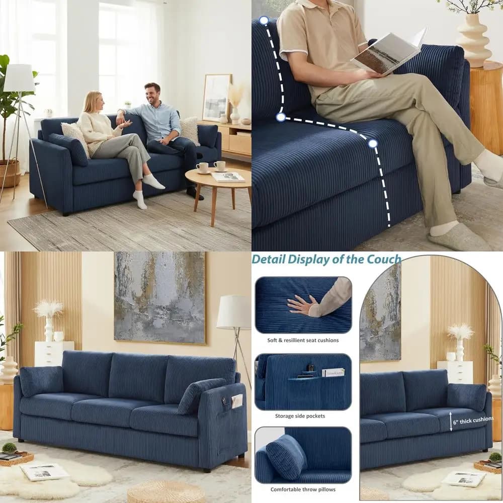 Navy 79 Blue Cost Velvet Sofa with Container and 2 Cushions for Small Stay Sizes