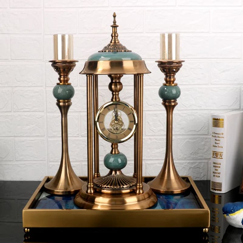 Orologio e portacandele in metallo, orologio a pendolo, creativo, astratto, modello di arredamento per la casa, soggiorno, luce, ornamento di lusso