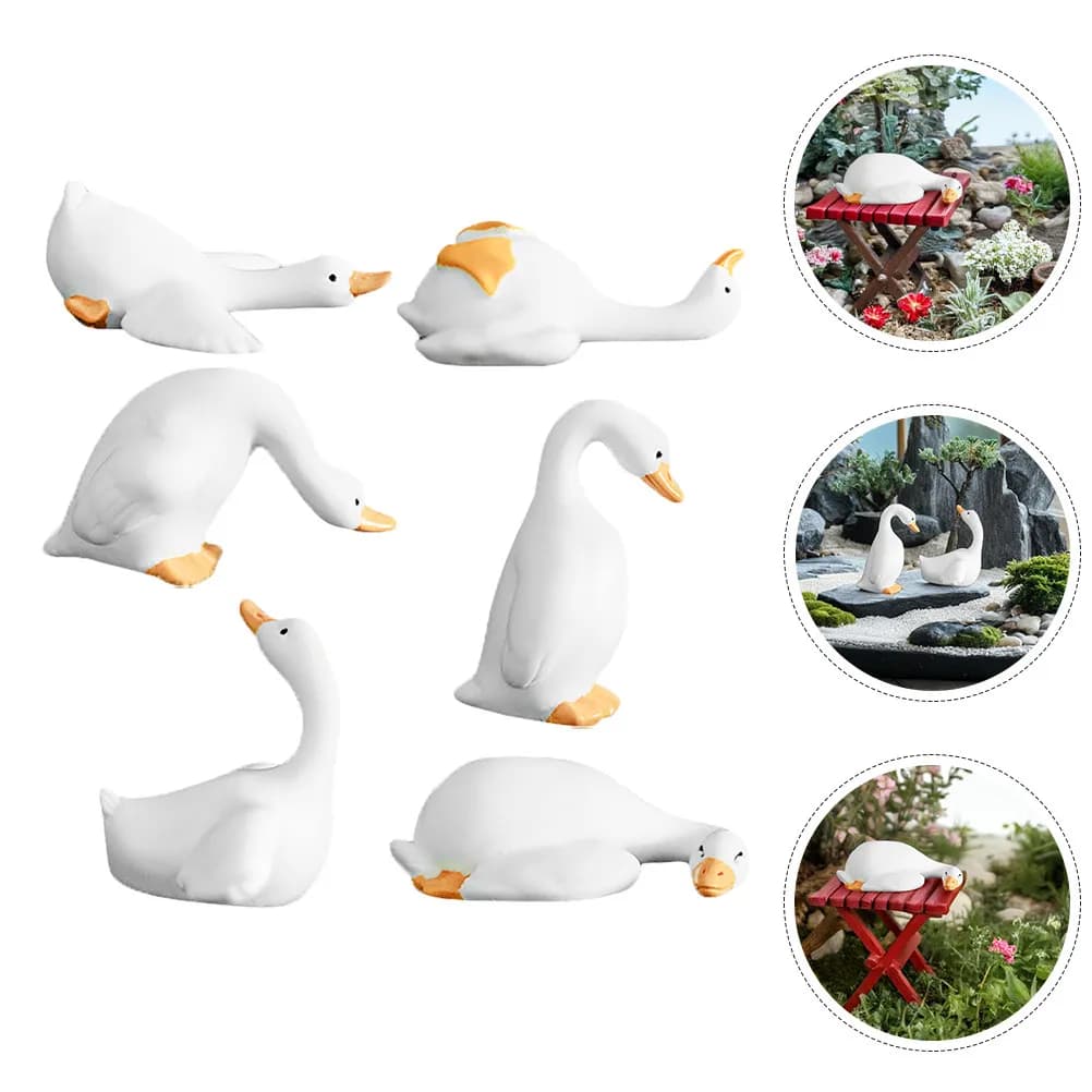 24 Pieces Mini Statuettes of Hoche and Swans in White Resin, Decoration for Micro Landscapes, Fate Gardens, Bonsai, Lands and Plants in Vase