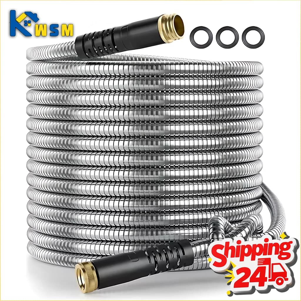 Stainless Steel Garden Tube 25-75 Feet, Metal Tube for Patio, Exterior, Camper, Car Washing, with Pistola Irrigation, Gardening Accessories