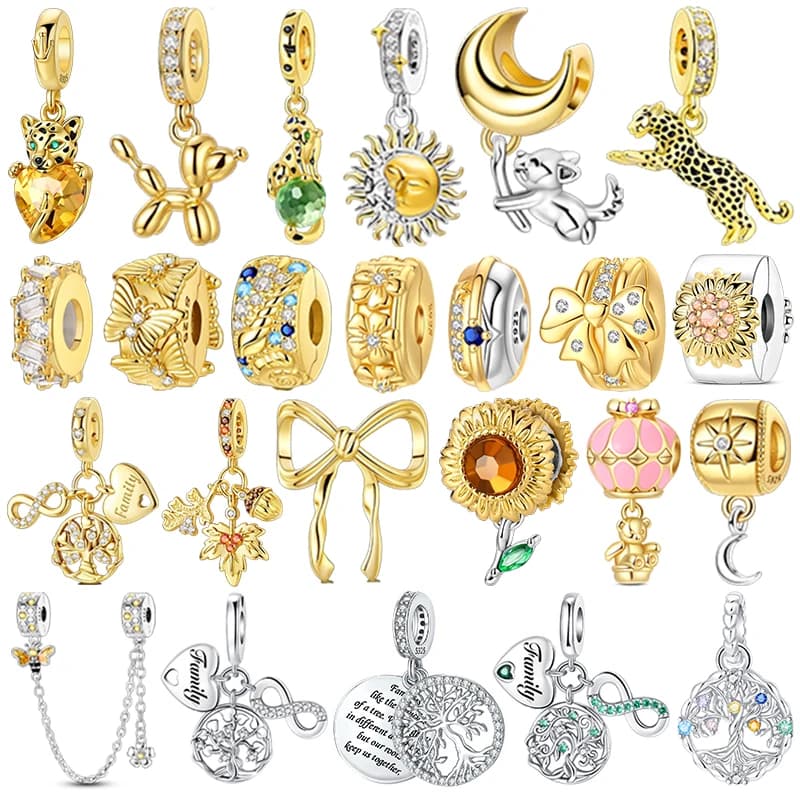 Ciondoli fai-da-te serie oro perline originali in argento sterling 925 intarsiato con zirconio sole leopardo pendenti adatti per braccialetti gioielli marcatura regalo