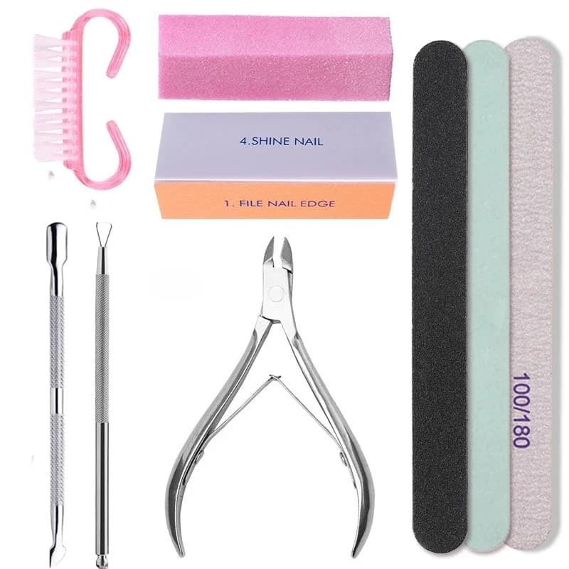 Set per unghie Art Lime per sabbia Buffer Spugna Blocco Pennello Kit forbici per unghie con pinza per cuticole Set per manicure Strumenti per smalto gel UV