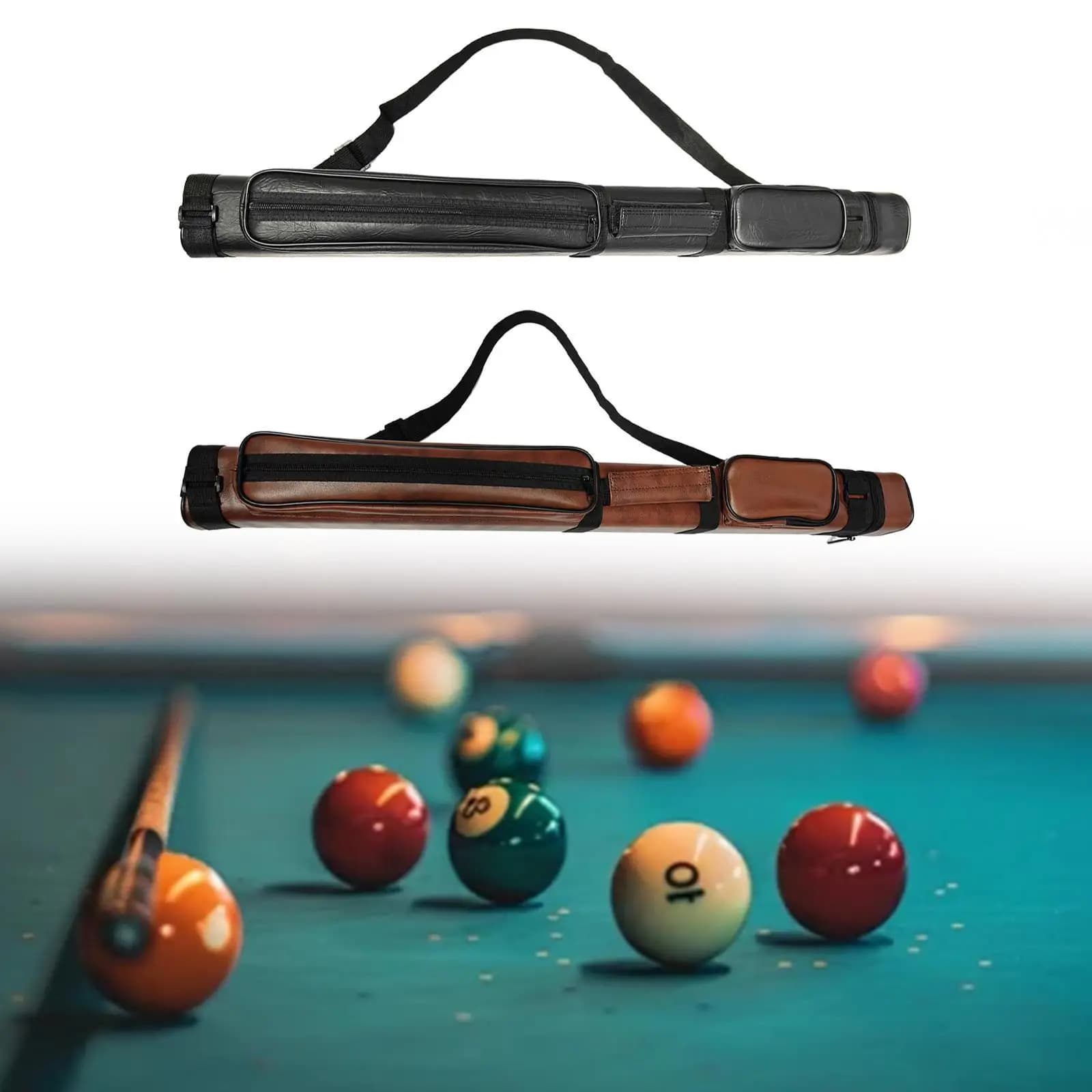 Custodia Professionale per Stecche da Biliardo in PU, Organizer Portatile Quadrato Multi-Scomparto per Accessori da Biliardo