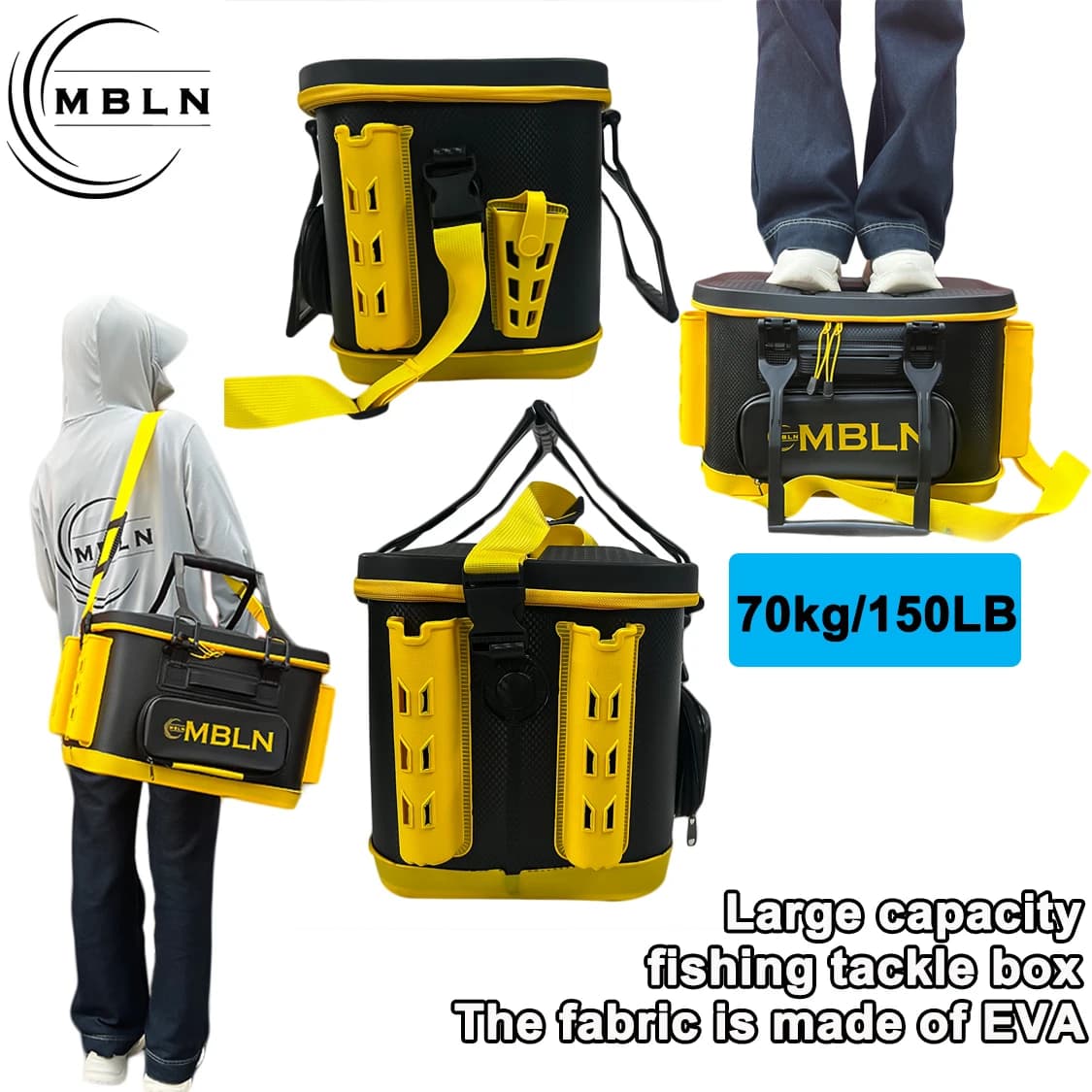 1 piece MBLN thickened EVA fishing gear box, large capacity living fish storage box, durable waterproof fishing gear case