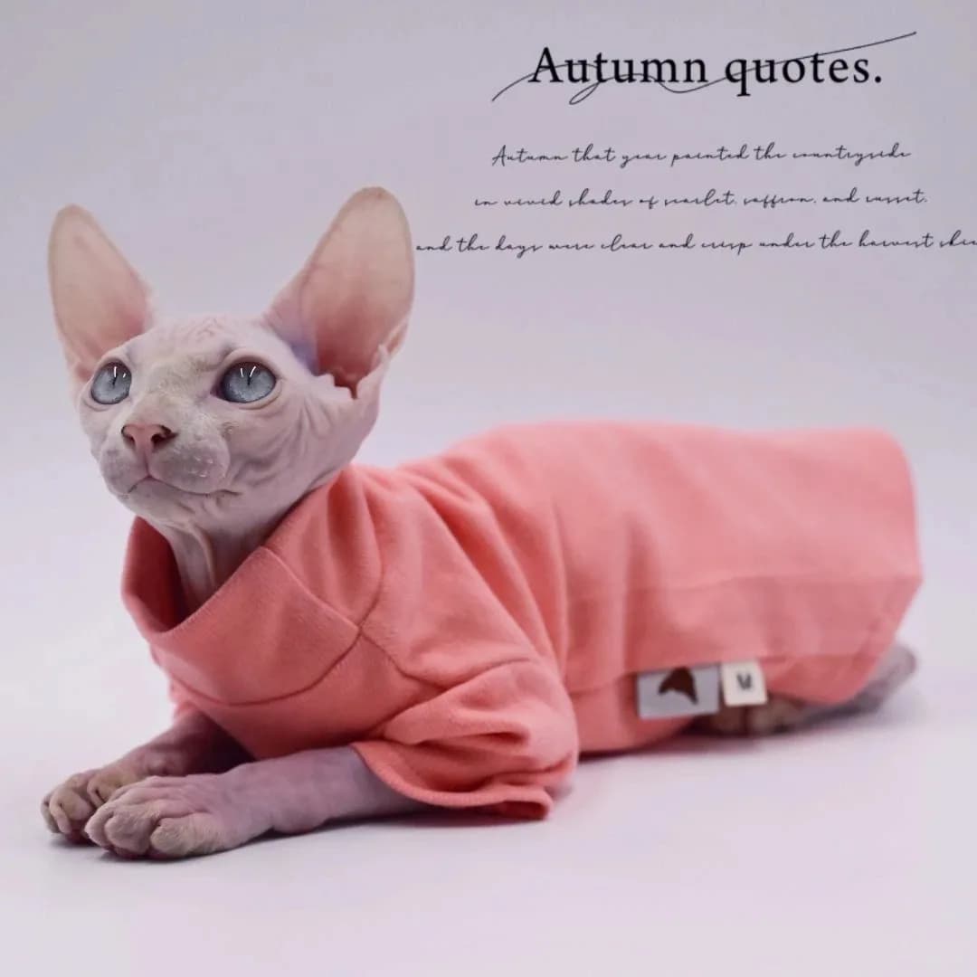 Sphynx Cat Clothes All SeasonPure Pink Hairless Cat Vest Shirt Comfort Cotton turtleneck Outwear Coat for Rex carburetor cat clothes