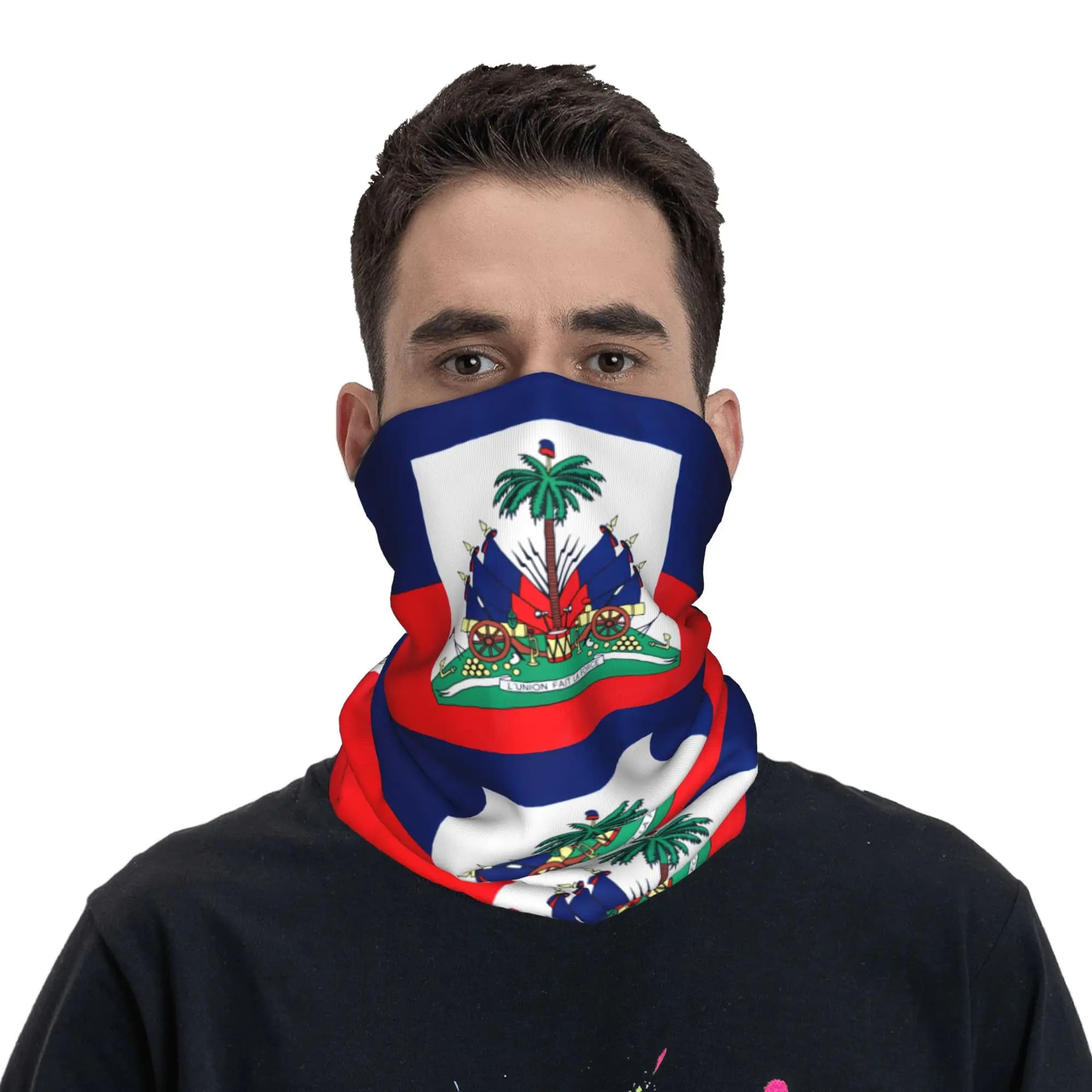 Passamontagna Sportivo da Esterno con Bandiera di Haiti, Maschera Morbida per Bicicletta, Maschere Trendy per Ciclismo, Caccia, Pesca, Protezione Solare, Scaldacollo