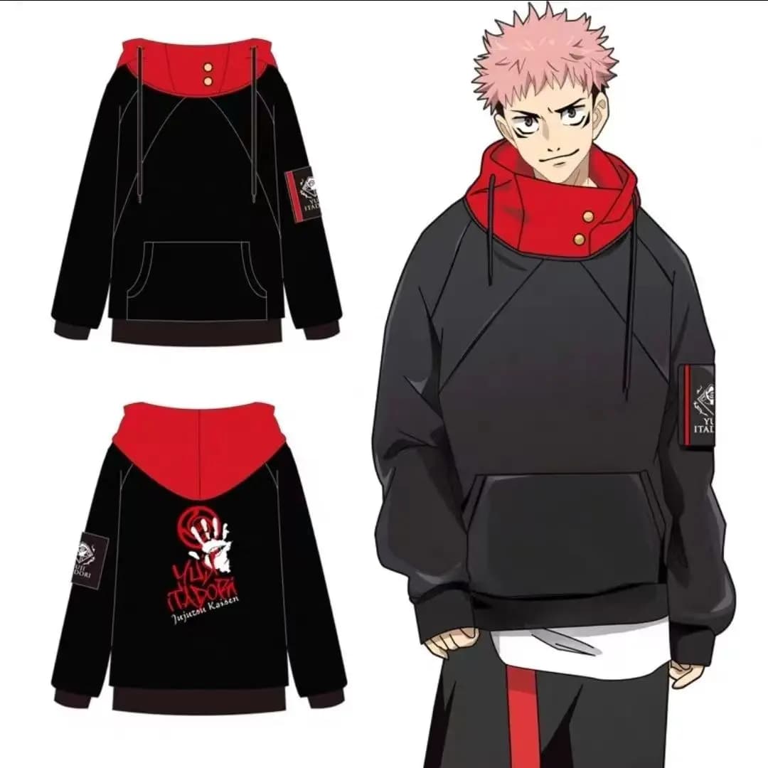 Felpa fatta a ventaglio con tema anime - PARRUCCA con cappuccio cosplay ispirata a Gojo e Yuji (calda e confortevole)