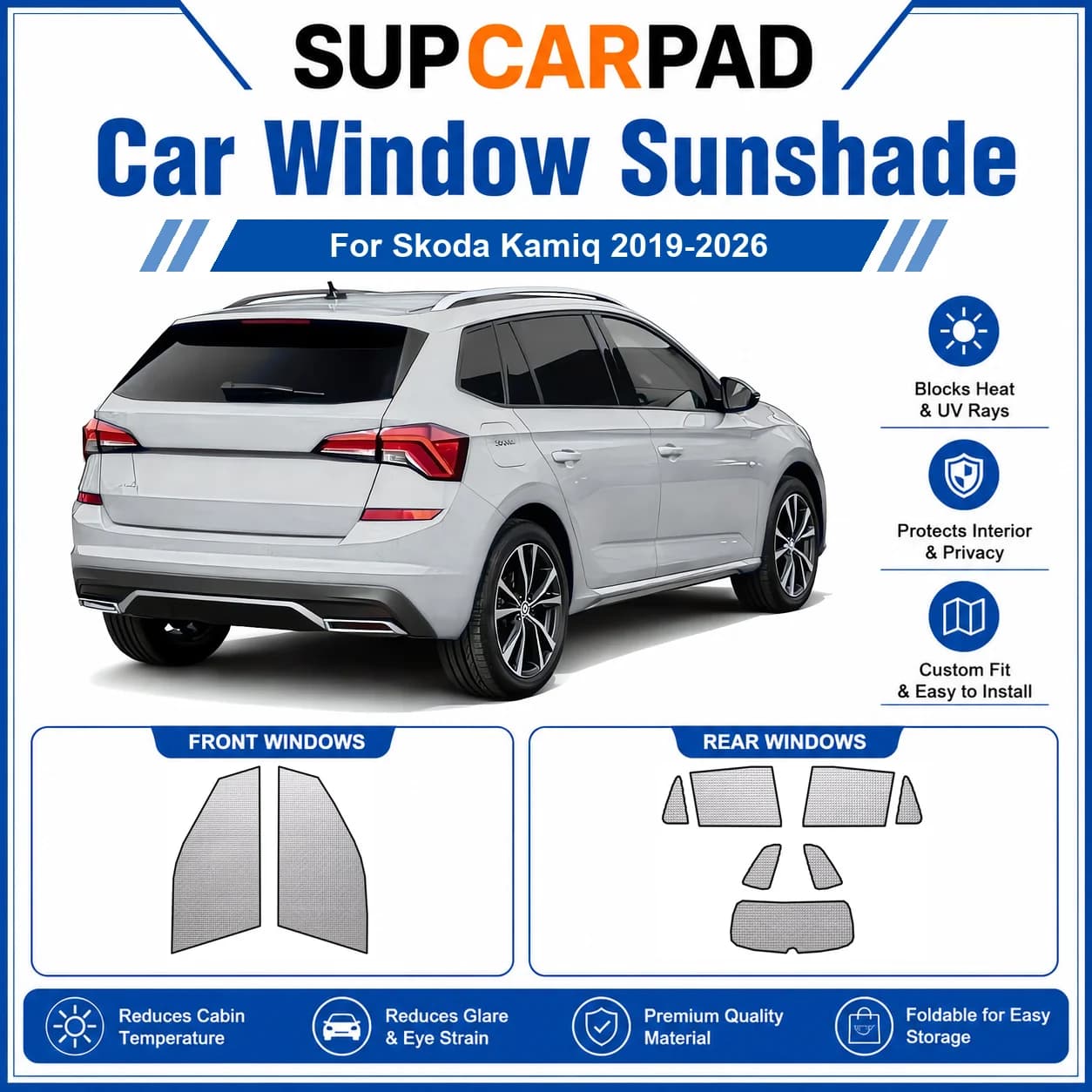 For Skoda - Skoda Kamiq 2019-2026 Full Set Car Window Sunshades UV Block Privacy Heat Insulated Foldable Car Curtain