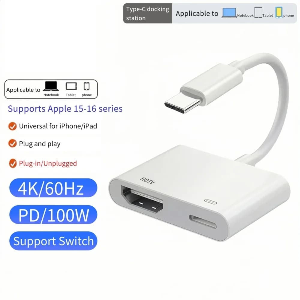 Converter Adapter from USB-C to HDMI 4K 60Hz 30Hz for iPhone 17 16 15 Pro Max MacBook iPad Pro iMac Samsung S23 XPS Surface Book