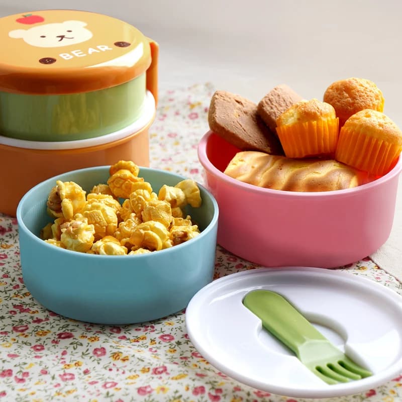 Simpatica Scatola Porta Pranzo a Forma di Animale, Bento Box Giapponese a Doppio Strato, Contenitore per Frutta e Snack per Bambini, Adatto al Microonde, 540ml