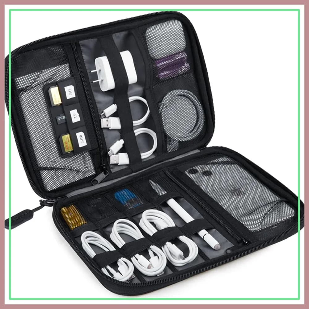 Custodia da Viaggio Grande per Elettronica, Borsa Organizer per Accessori Tech, Cavi, Power Bank, Schede SD, Nero
