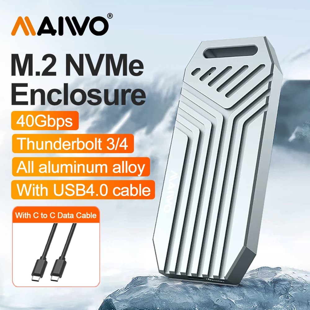 MAIWO Custodia esterna per custodia SSD NVMe M.2 in alluminio USB4 da 40 Gbps compatibile con SSD Thunderbolt 4/3 Type-C M2 da 8 TB per PC portatile