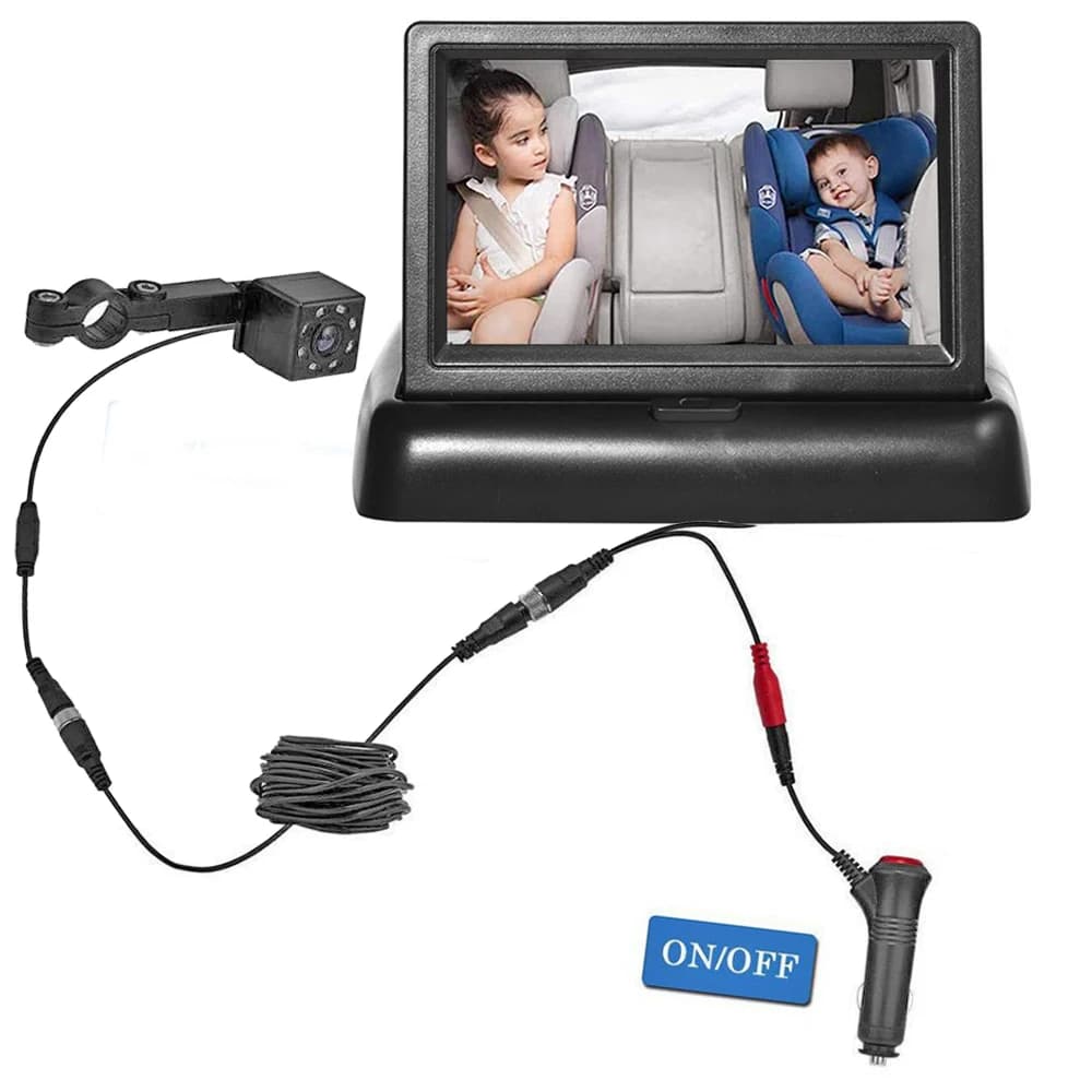 Baby Babi Monitor retrovisore per auto pieghevole LCD TFT HD da 4,3" con telecamera di backup per visione notturna - Sistema di retromarcia per veicoli