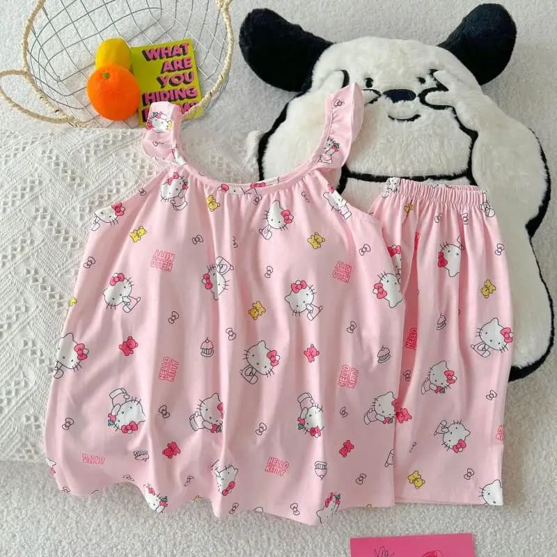 Pigiama Kawaii da Donna, Completo Estivo Due Pezzi con Top e Pantaloncini Stampati, Abbigliamento Casual per Casa