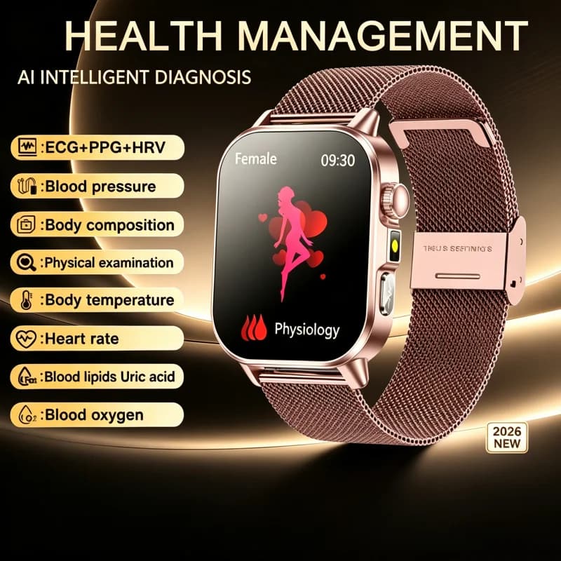 Men's Nursing Grade Smart Watch with ECG+PPG Health Diagnose Blood Pressure Lipid Uric Acid NFC Body Analysis Tracker