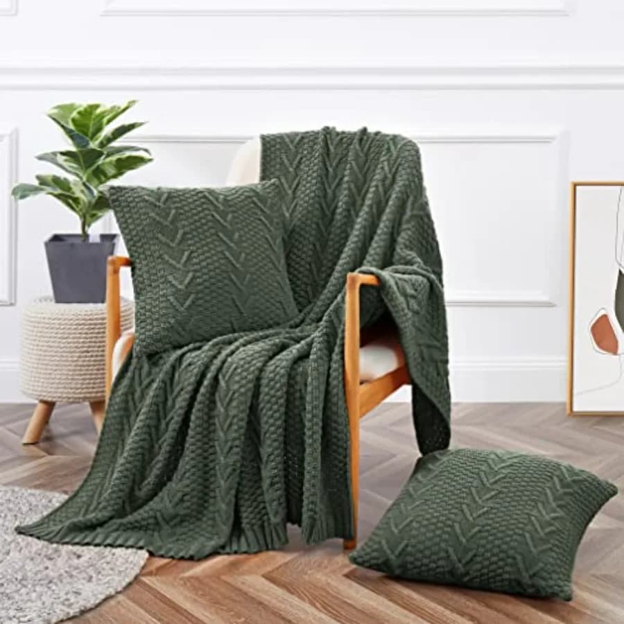Coperta in maglia 50" x 60" e 2 fodere per cuscini (18" x 18") Set di 3 coperte decorative per divano