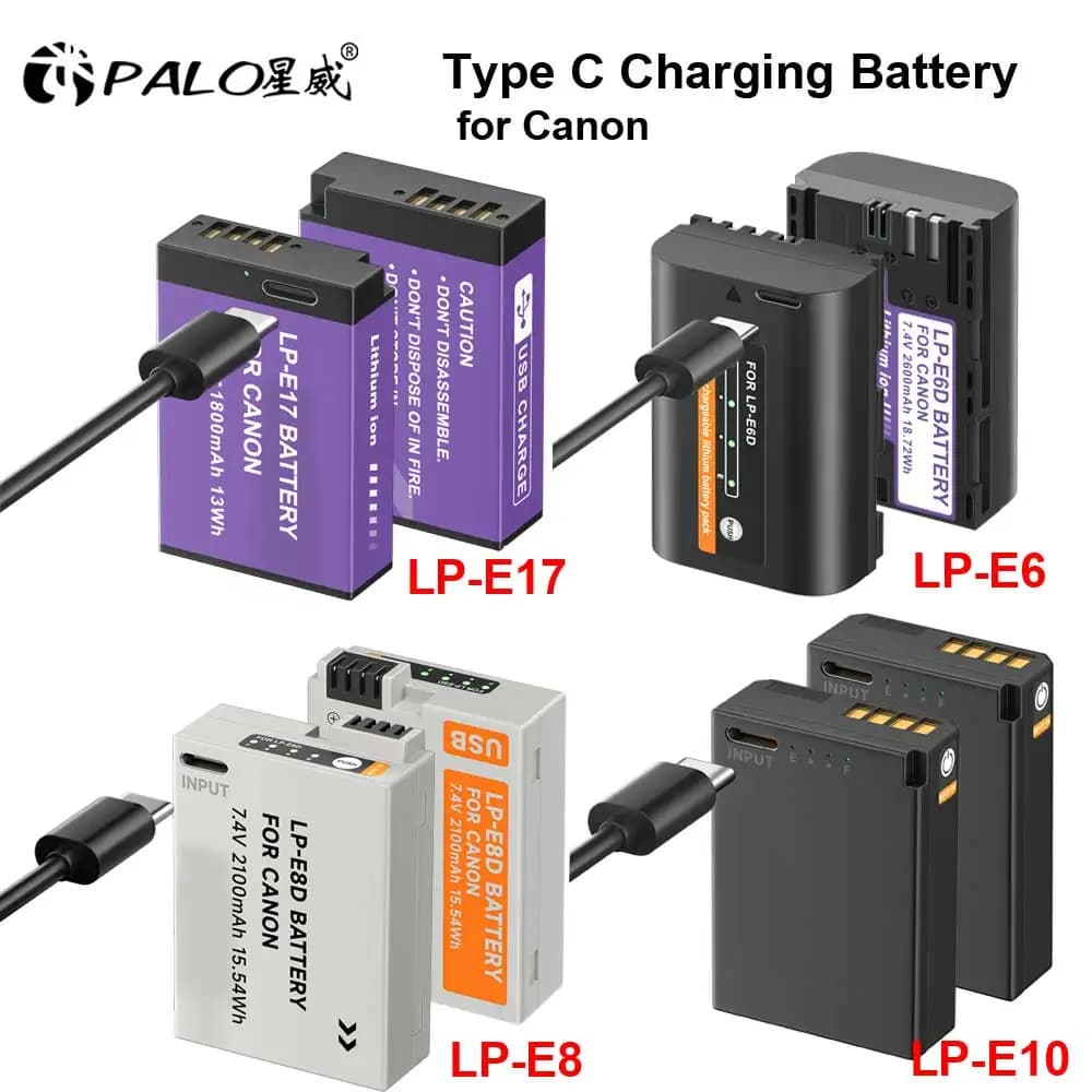 PALO LP-E17 LP-E8 LP-E6 LP-E10 Batteria LP E17 LP E8 LP E6 LP E10 Tipo C Batteria di ricarica per fotocamera digitale Canon + cavo USB gratuito