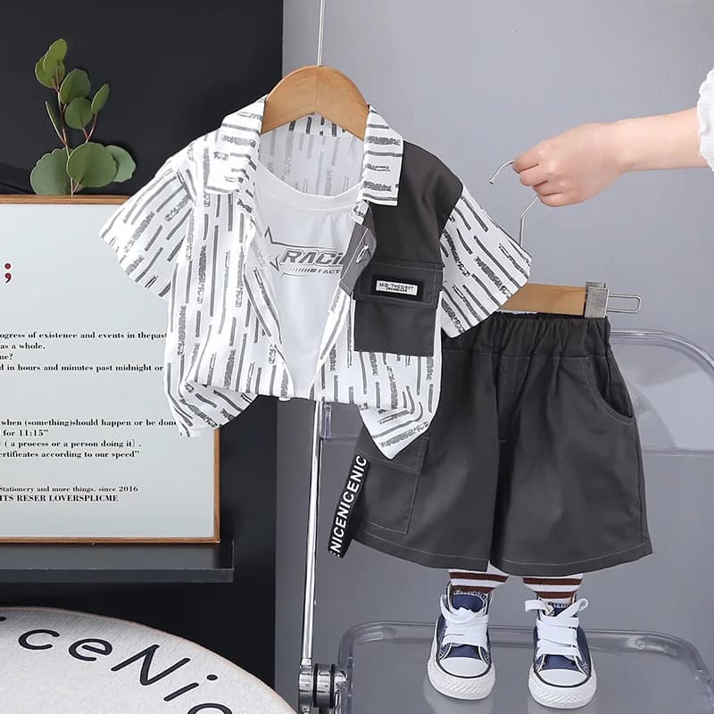 2Piece Summer Baby Boy Clothes Fashion Casual Stripe Short Sleeve Tops+Shorts Kids Clothing Sets