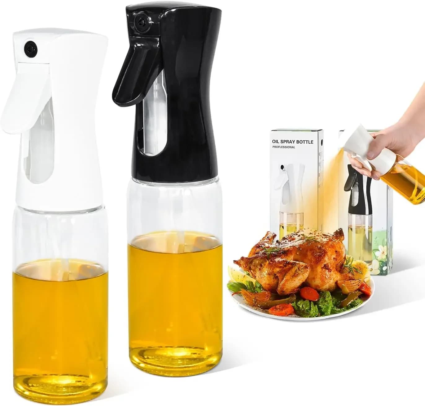 Olive oil spray bottle for cooking - Cooking oil spray bottle Air fryer accessories - Rechargeable glass dispenser