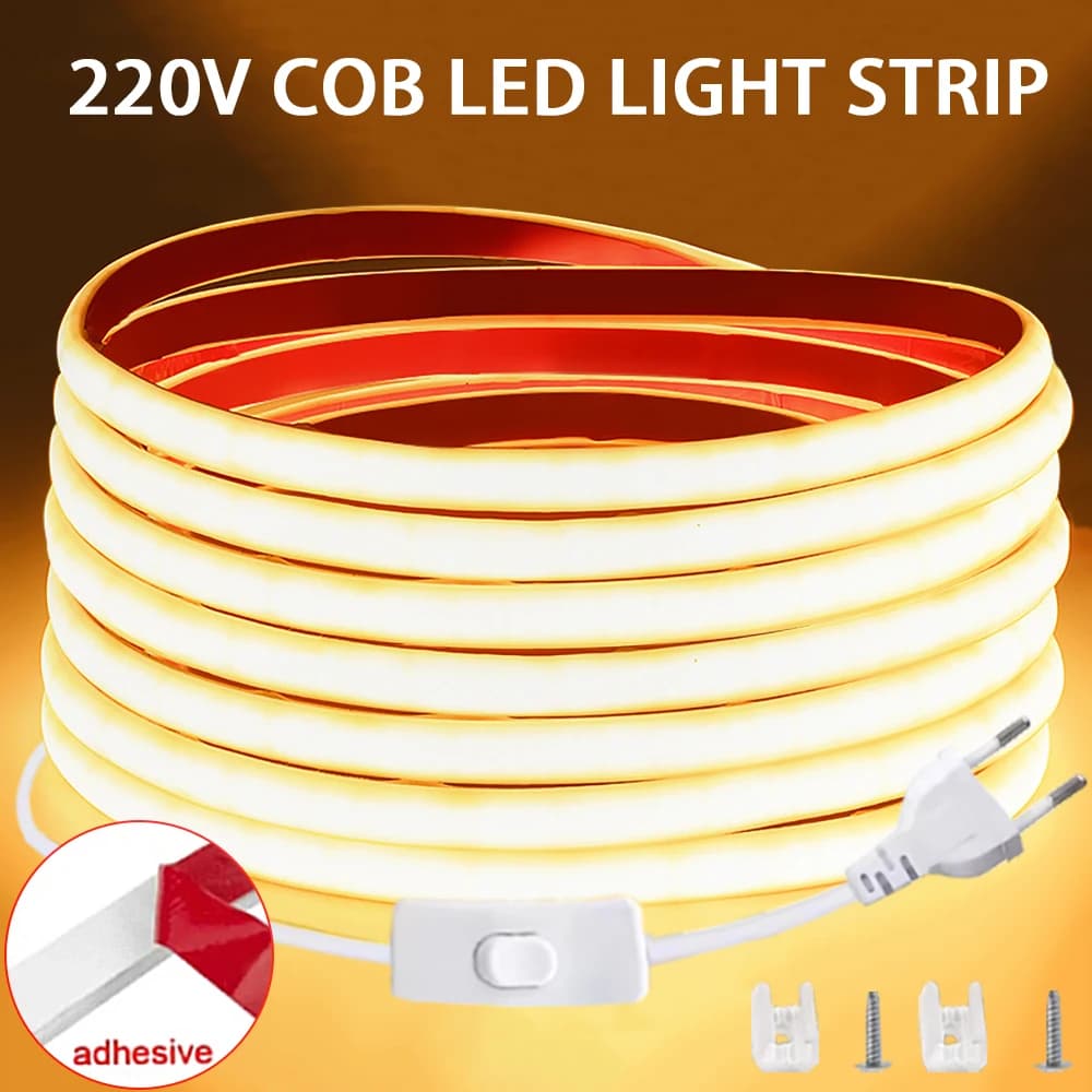 220V COB LED Strip Lights lampada da esterno flessibile impermeabile striscia Led 220V nastro per camera da letto cucina giardino esterno