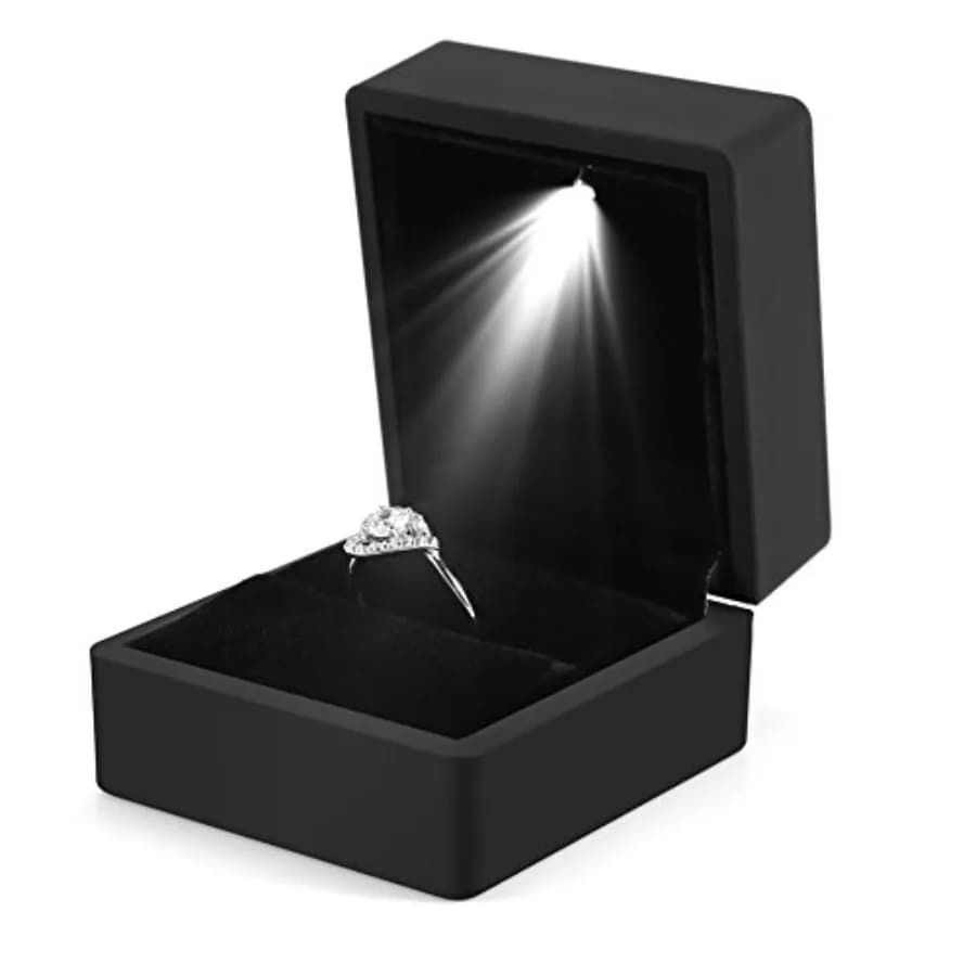 LED Light Ring Box, Fashionable Lighted Ring Storage Box Jewelry Display Case Proposal, Engagement, Wedding, Gift Black