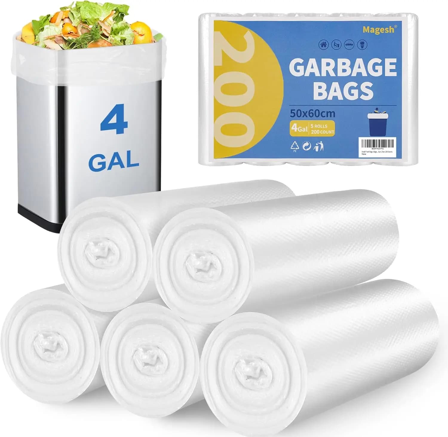 Sacchi per la Spazzatura Trasparenti da 4 Galloni, 200 Pezzi - Resistenti Sacchetti per Cestini per Bagno, Camera da Letto, Ufficio