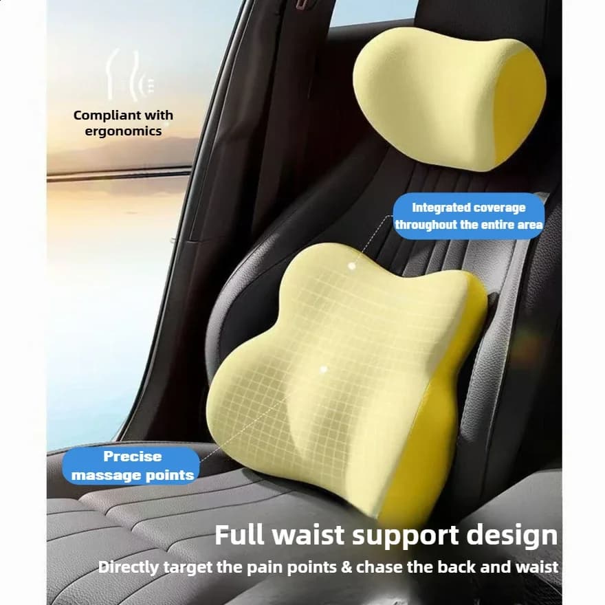 Set di Cuscini Ergonomici in Memory Foam per Auto, Supporto per Collo, Lombare e Schiena, Poggiatesta e Cuscino Lombare