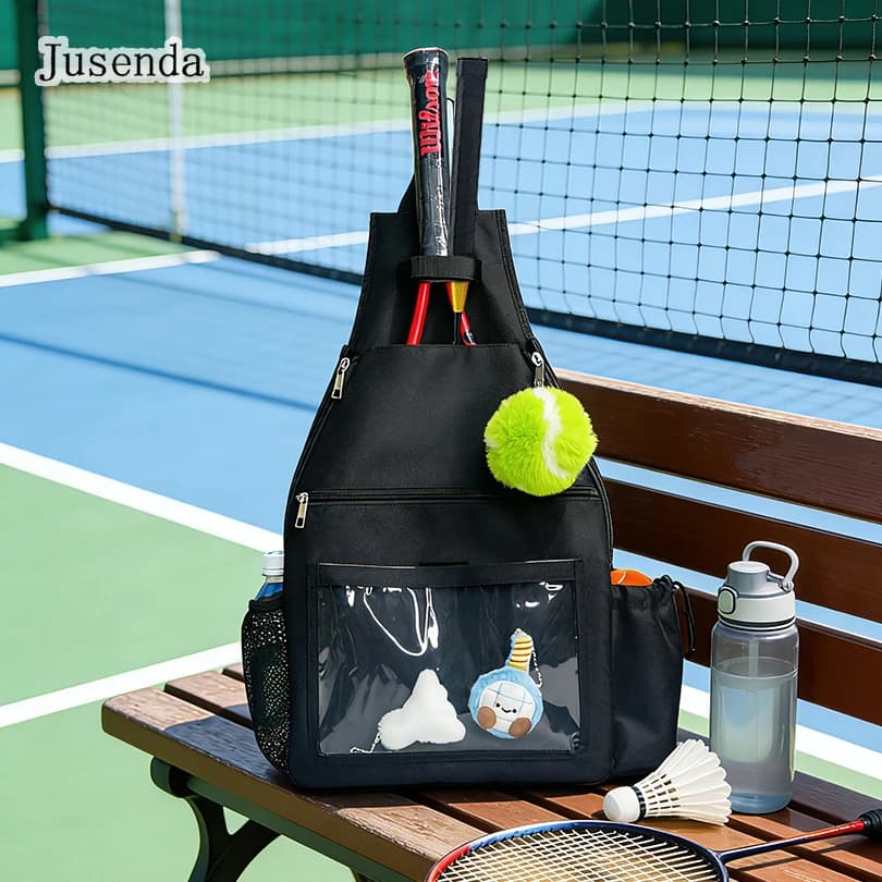 Zaino Jusenda per Racchette da Tennis, Borsa Sportiva a Tracolla per Due Racchette da Pickleball e Badminton, Nero, per Donne e Ragazze