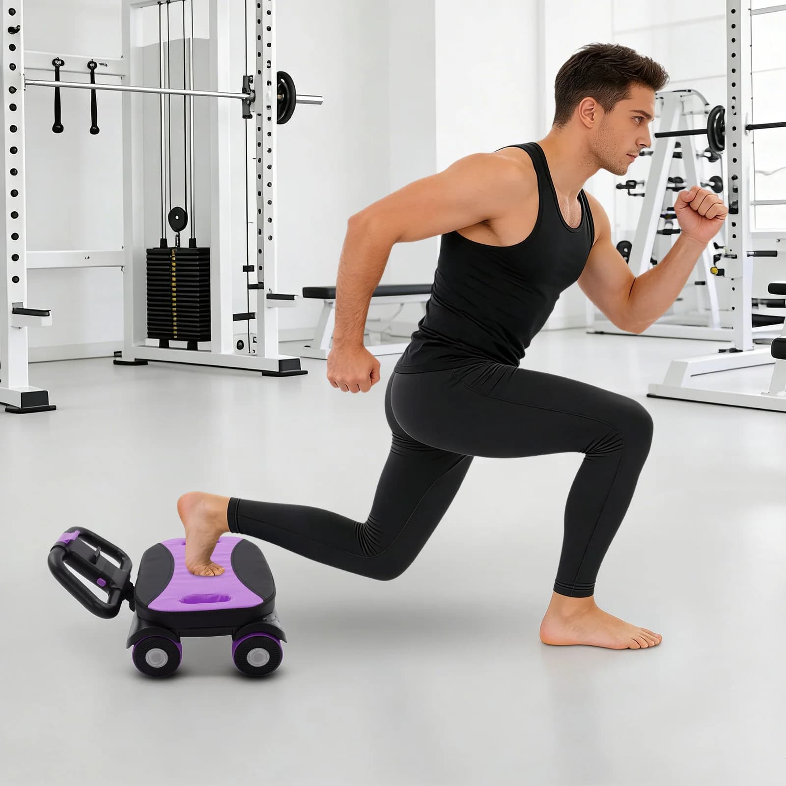 AB Wheel Four Wheel Roller with Support for Elbows and Phone Door Integrated for Home Abdominal Exercises