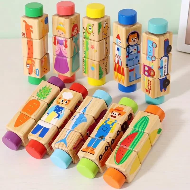Giocattolo Puzzle Rotante in Legno Educativo Montessori per lo Sviluppo Precoce e le Abilità Motorie Fini dei Bambini