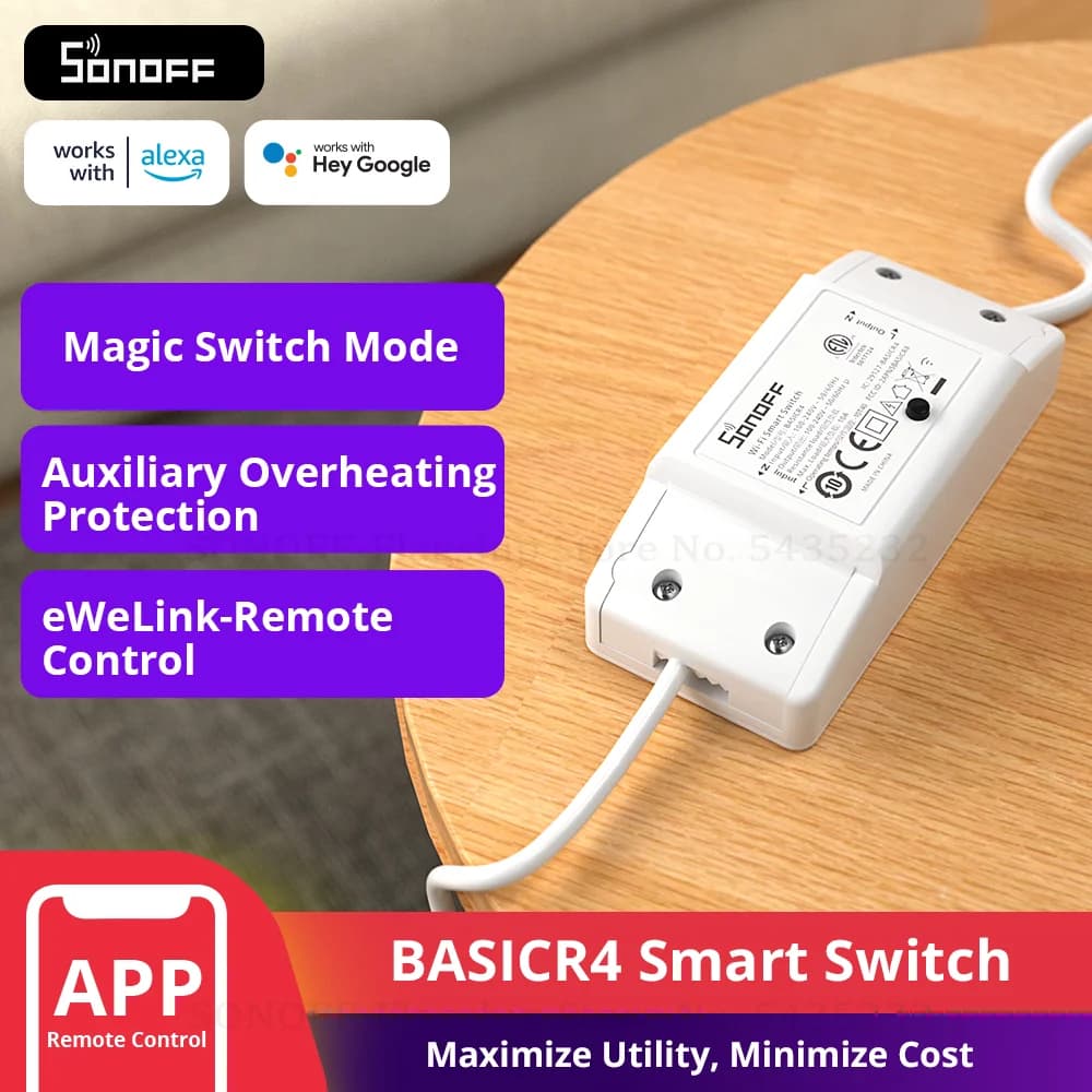 SONOFF BASICR4 Switch Wifi Smart Home Relay Light Switch Universal Timer eWeLink remote control Alexa Alice Google Home
