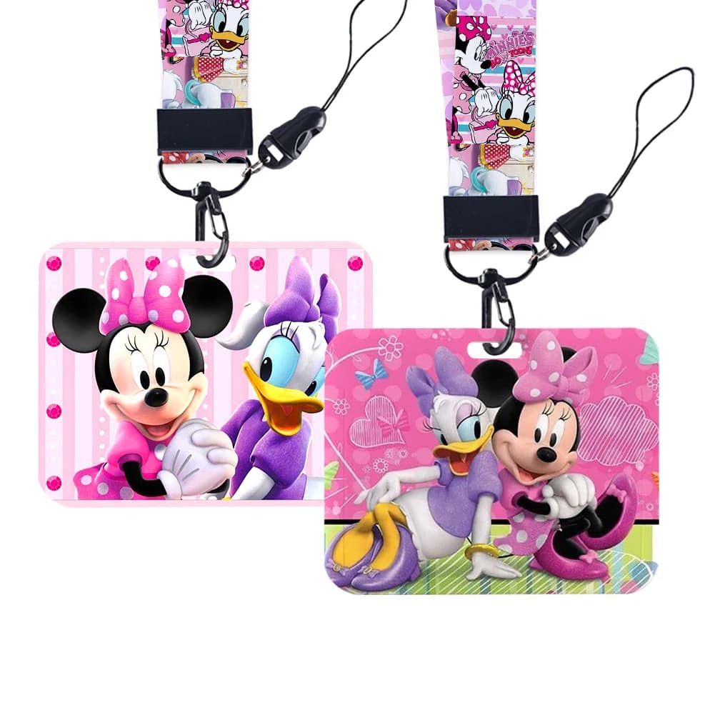 Disney Minnie Daisy Cute University Horizontal Card Case Lanyard ID Badge Holder Bus Pass Case Cover Slip Bank Card Holder Strap