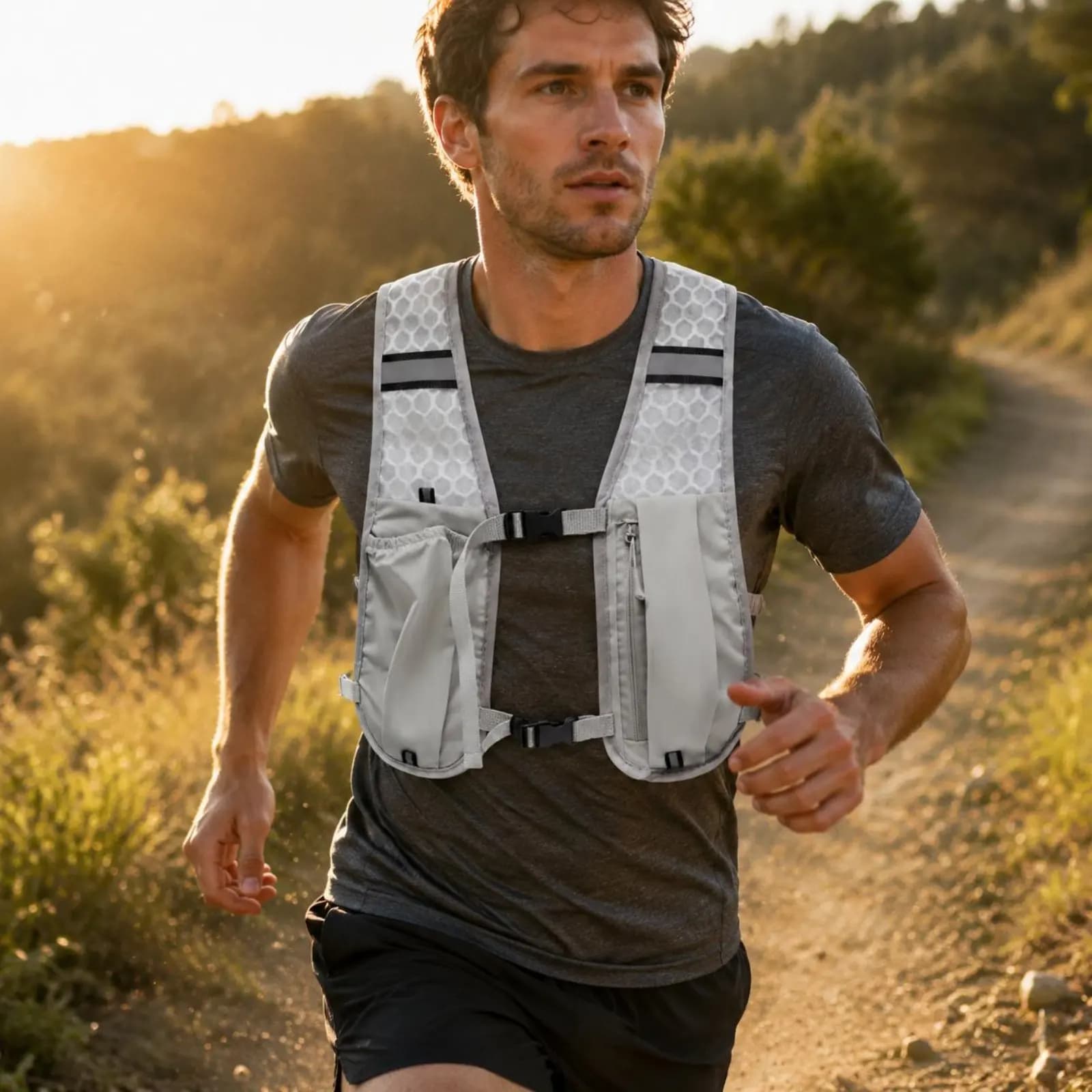 Running Hydration Vest Breathable Mesh Running Hydration Pack Vest Backpack Quick Entry Pockets Reflective Strips