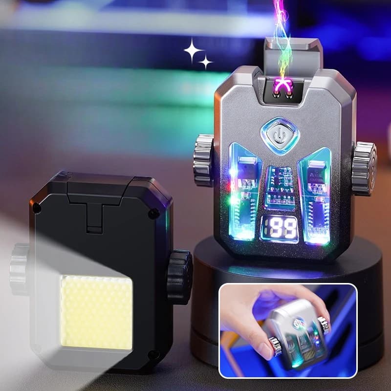 2026 High-end Gyro Black Technology Mecha Style Lighter Creative Double Arc Charging Lighting Lighter Windproof Men's Gift